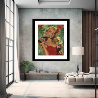 Living room with a framed Coca-Cola advertisement on the wall