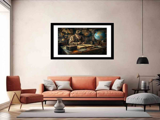 Framed artwork above a sofa in a living room