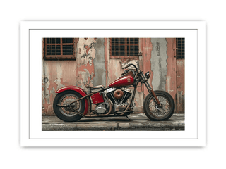 Red motorcycle parked in front of a textured wall with peeling paint.