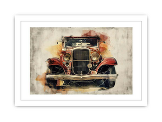 Framed artwork of a vintage car design on a textured background