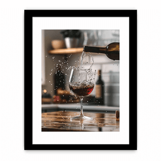 Framed photo of red wine being poured into a glass with a blurred background