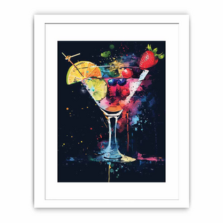 Colorful painting of a cocktail with fruit on a dark background