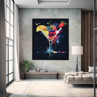 Modern living room with a colorful cocktail painting on the wall
