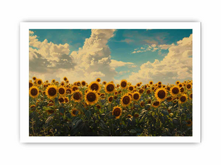 Sunflower field with a blue sky and clouds