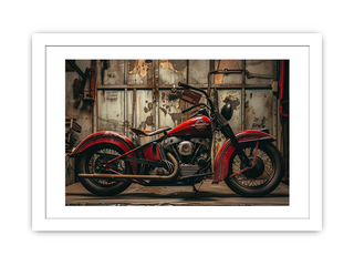 Vintage red motorcycle in a rustic workshop setting